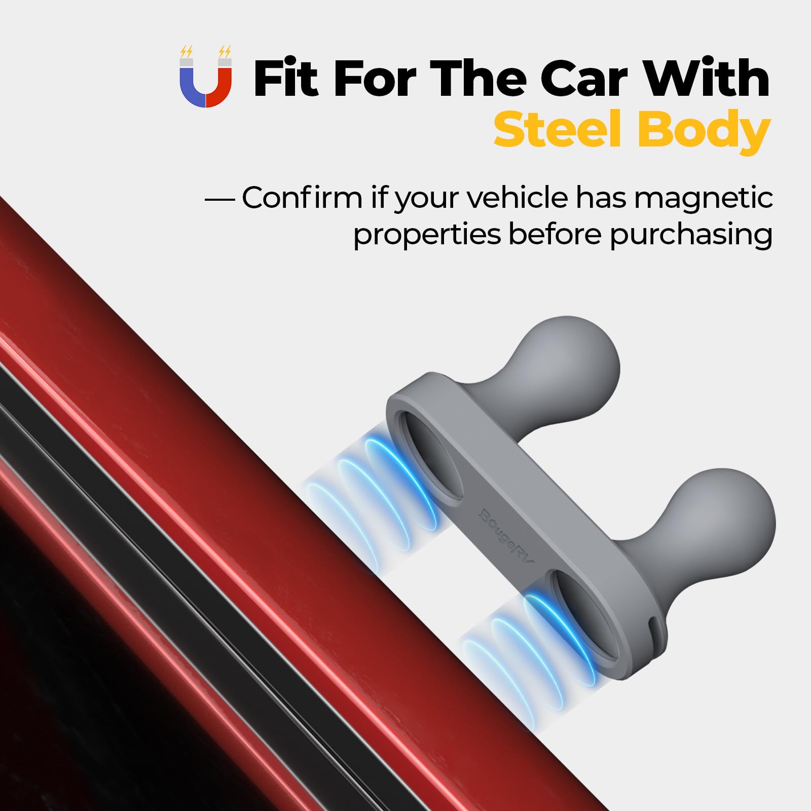 BougeRV Magnetic Ski Rack – Silicone-Coated, Paint-Safe, Holds Skis/Snowboards On Car