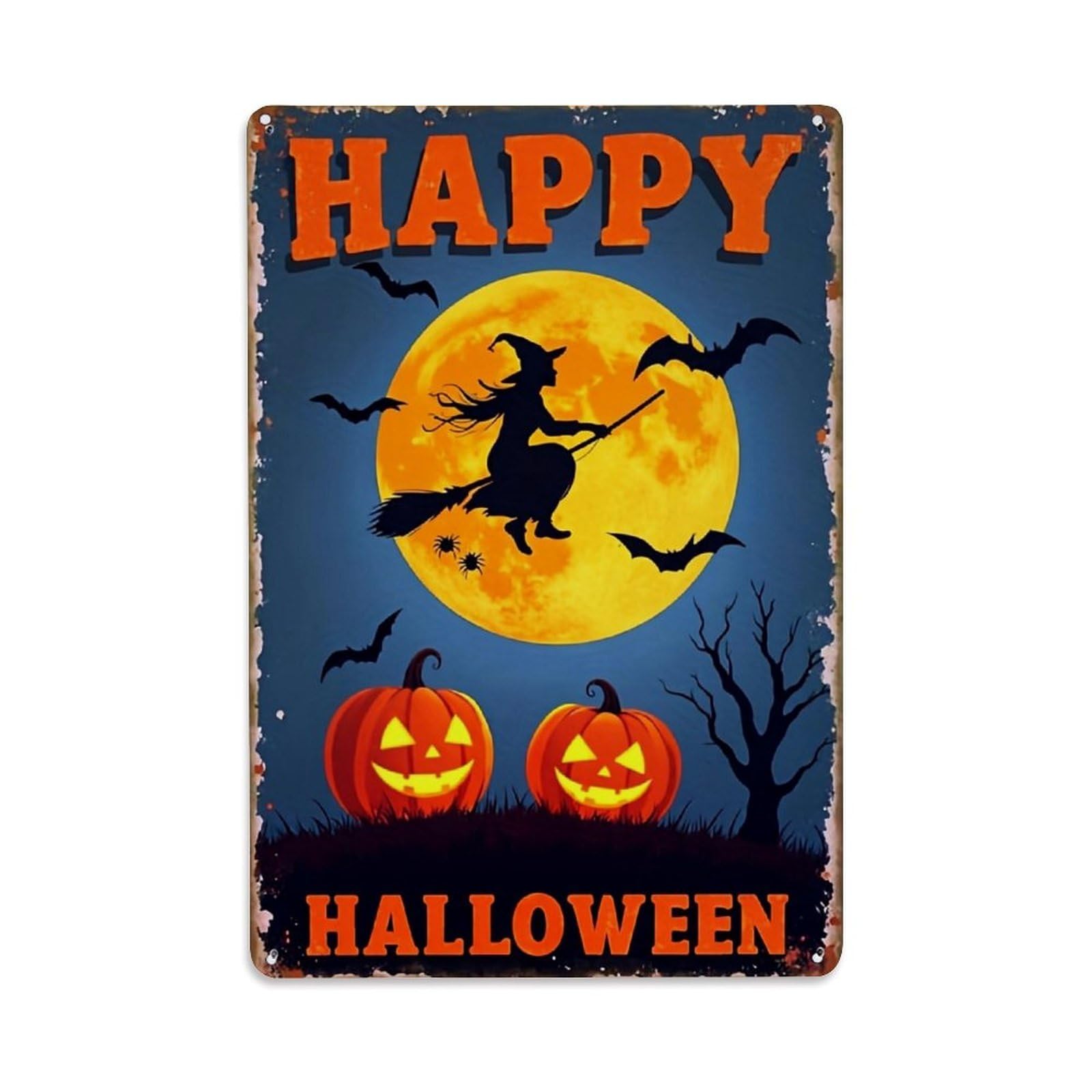 Jdfenggu Vintage Happy Halloween Witch Moon Pumpkins Retro Metal Tin Sign, Decor Art Poster For Bar, Home, Man Cave, Kitchen, Laundry Room Gift 8X12inch