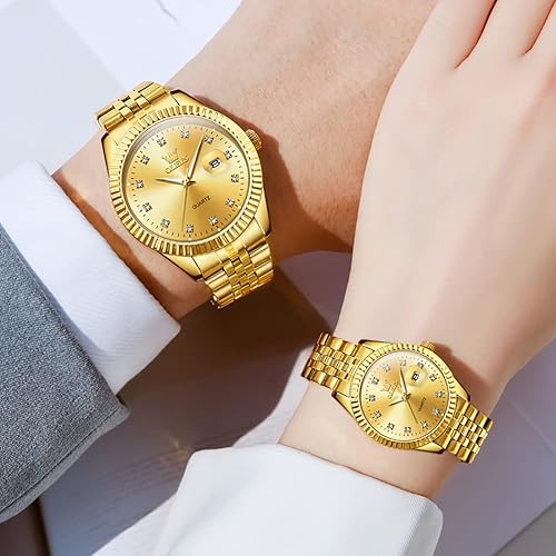 Miniatura 4 de OLEVS - Relojes de pareja para San Valentín, relojes de cuarzo luminosos con calendario y fecha, para negocios, elegantes, de lujo, para él y para