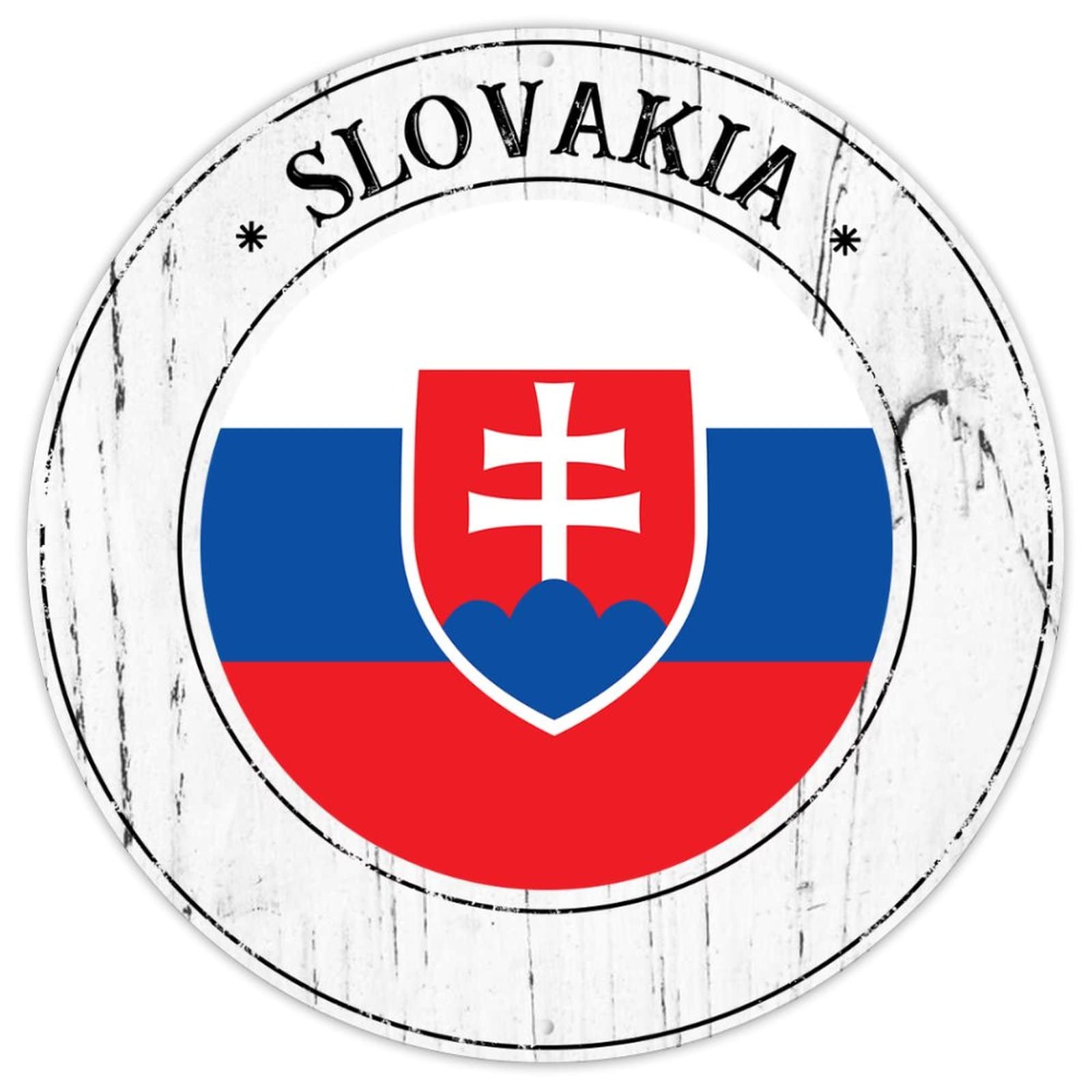 CowkissSign Slovakia Flag Wall Art Decor Metal Sign Slovakia Country Souvenir Gift French Vintage Retro Metal Signs National Flag Round Welcome Sign Quality Metal Sign for Front Porch Outdoor 9x9in