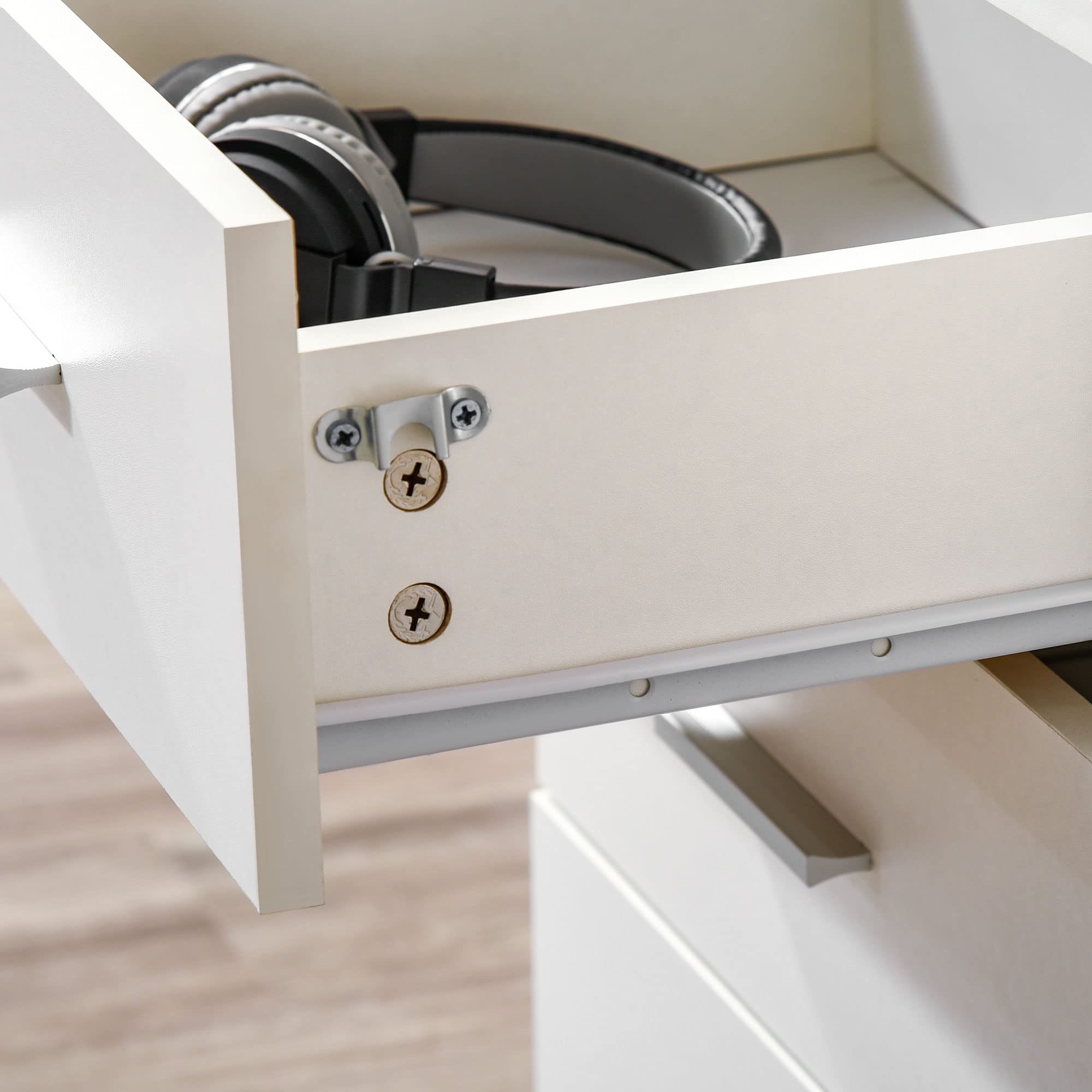 HOMCOM Caisson de Bureau Rangement Bureau sur Roulettes 3 Tiroirs Verrouillables 40 x 40 x 61,5 cm Blanc