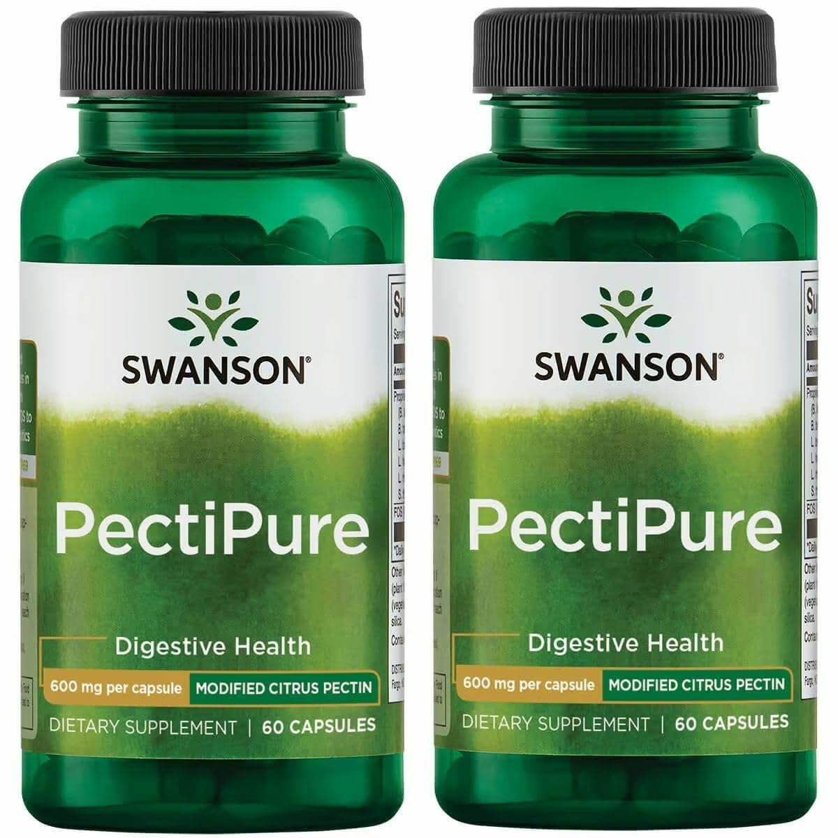 Swanson PectiPure Modified Citrus Pectin-Supports Digestive Health and Cellular Health-Delivers Minimum of 82% Galacturonic Acid-Natural Wellness Supplement (60 Capsules, 600mg Each) 2 Pack