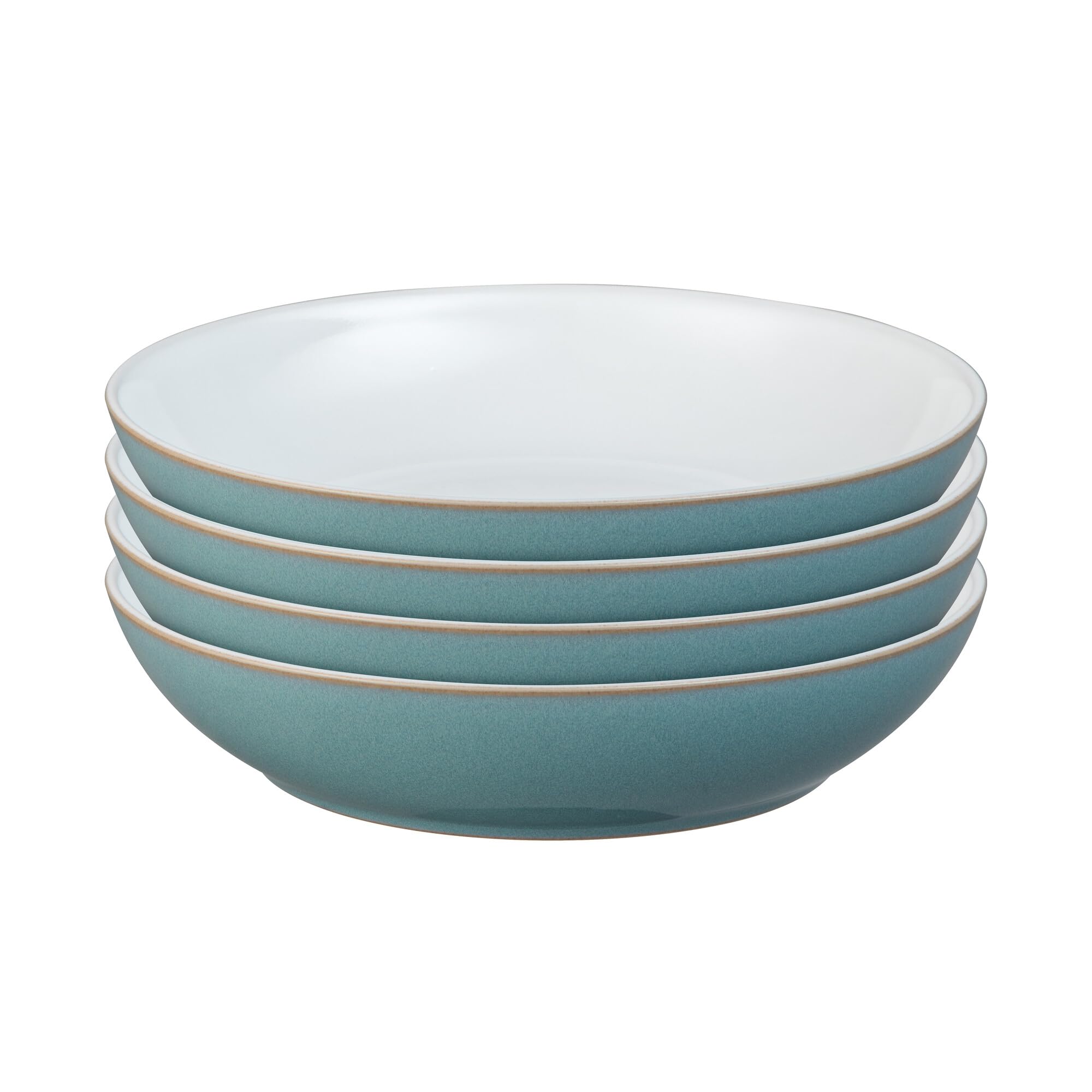 – Azure Blue Pasta Bowls Set of 4 - Dishwasher Microwave Safe Crockery Large 1050ml Capacity, 22cm - Sea Blue, White Ceramic Stoneware Tableware - Chip & Crack Resistant