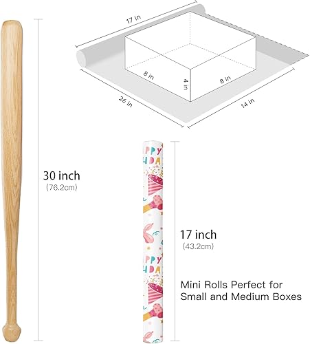 Miniatura 7 de RUSPEPA Rollo de papel de regalo de cumpleaños para niñas, mini rollo, globo rosa, caja de regalo y sombrero de fiesta con texto de feliz cumpleaños