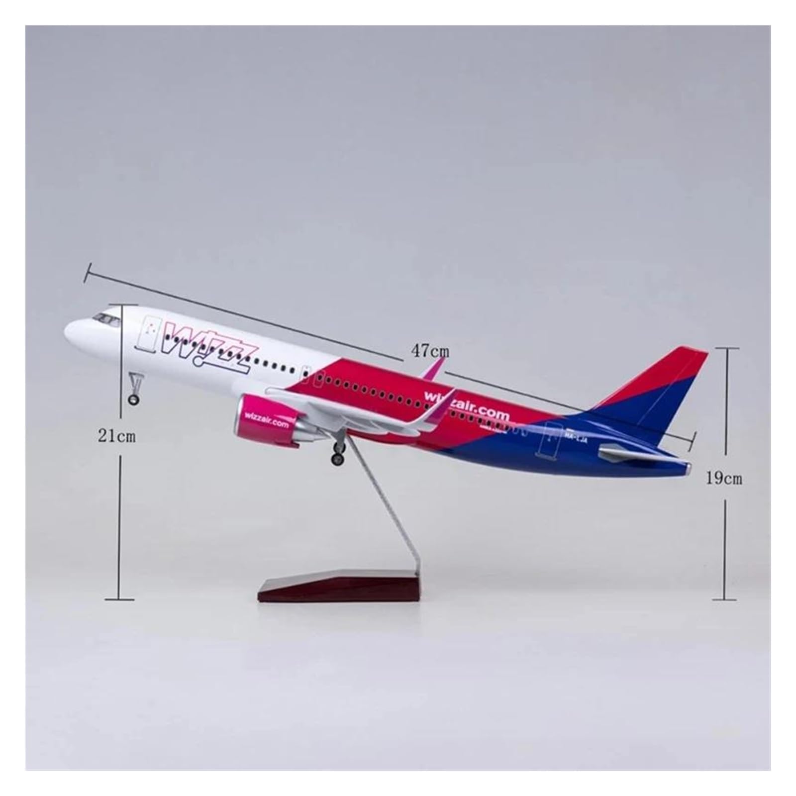 Odlewane zabawki samolotowe 47CM dla A320 NEO Wizz światło samolotu z kołem podwozie z żywicy odlewanej z żywicy dekoracja samolotów domowy model samolotu do zbierania i wyświetlania (bez lampy)