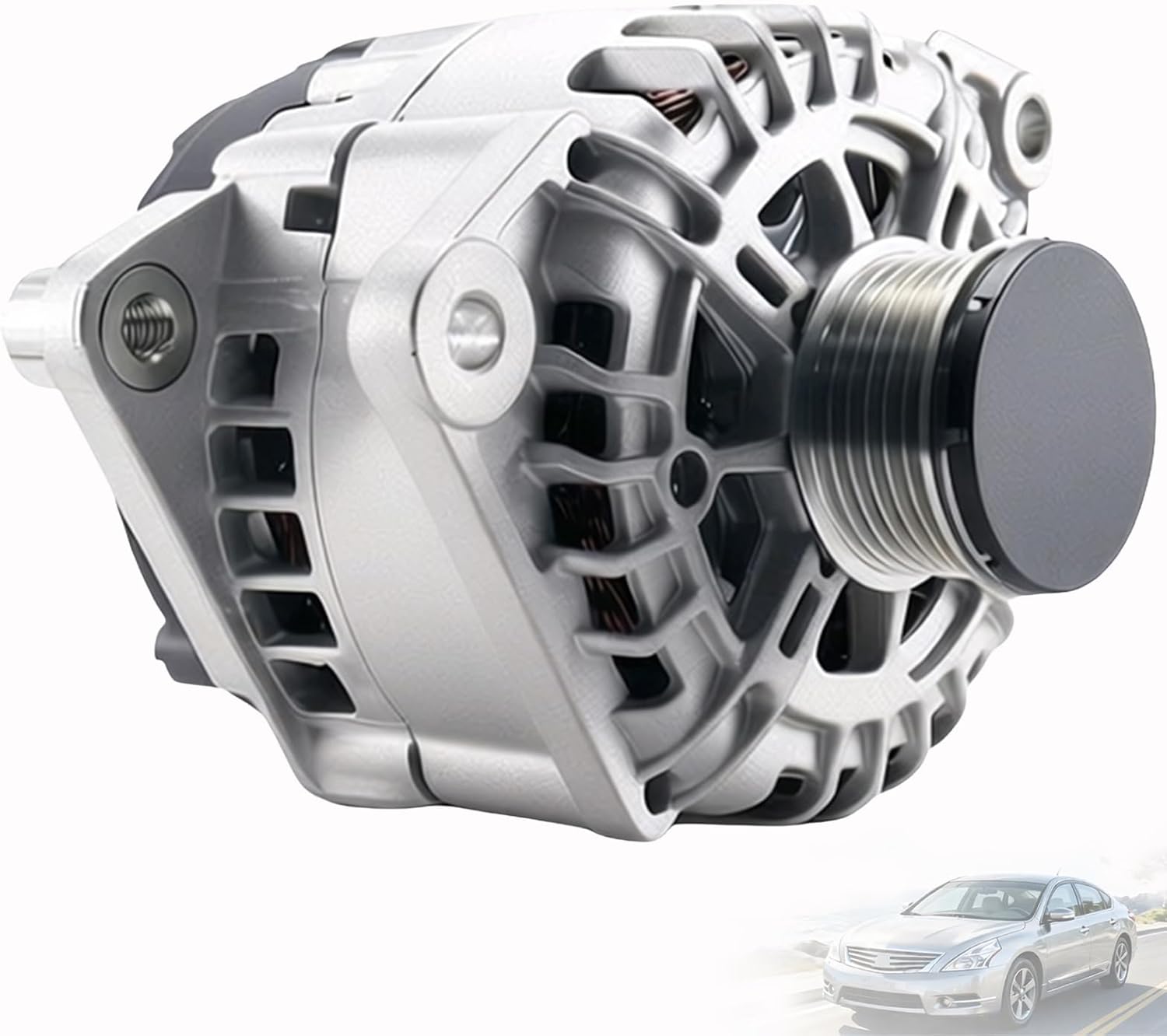 11258 TG12C032 TG12C116 Alternator Fits for Nissan for 2007-2010 Altima,for 2007-2009 Sentra,for 2010-2015 Rogue,2.5L, 3 Pins plug, High Output Alternator 12V 110Amp CW 6-Groove Clutch Pulley
