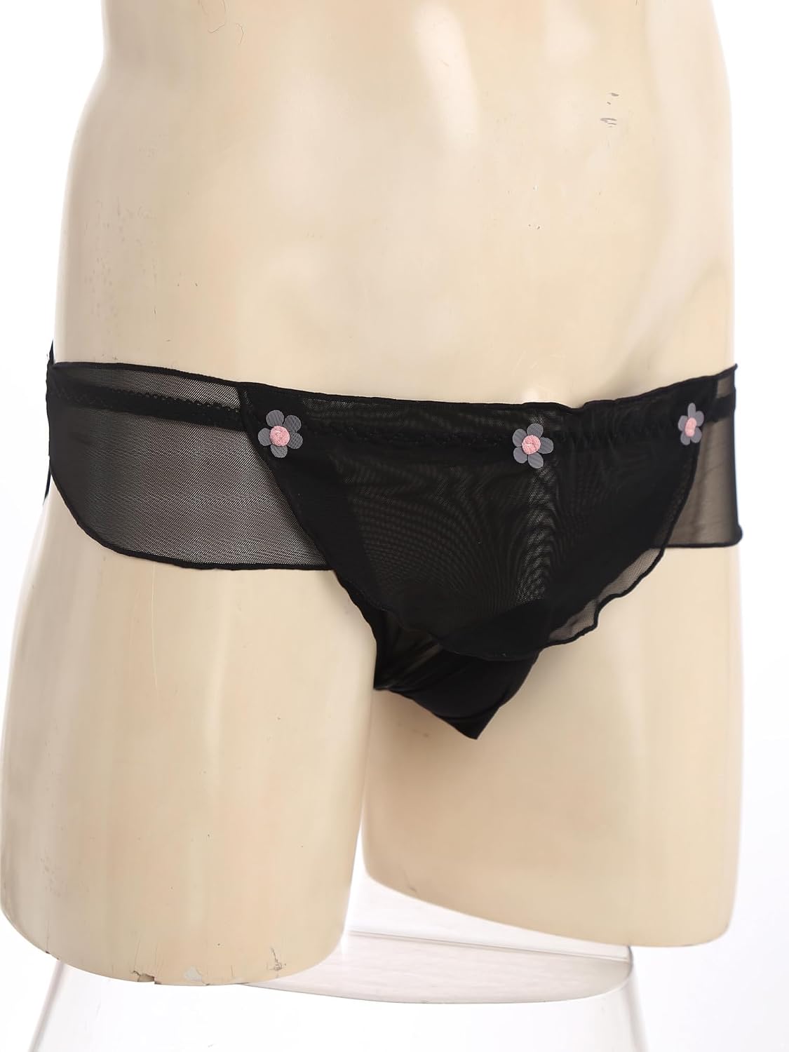 FEESHOW Sissy Mesh Briefs for Men Ruffled Trim Flower Bulge Pouch Sheer Japanese Sweetheart Lingerie
