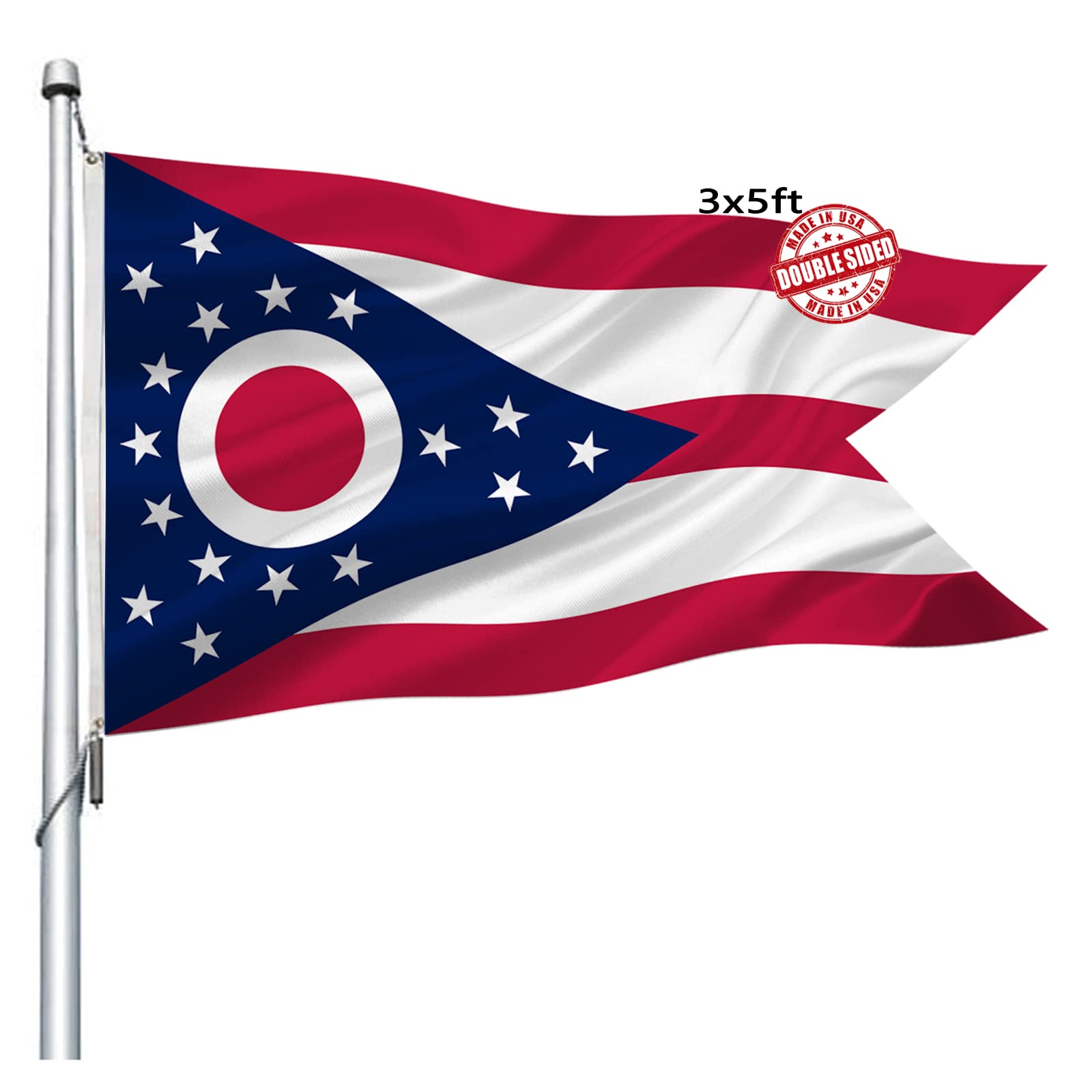 Joven Ohio State Flag 3x5 Outdoor Double Sided - Heavy Duty State of Ohio Flags Banner with 2 Brass Grommets 4 Rows Stitched