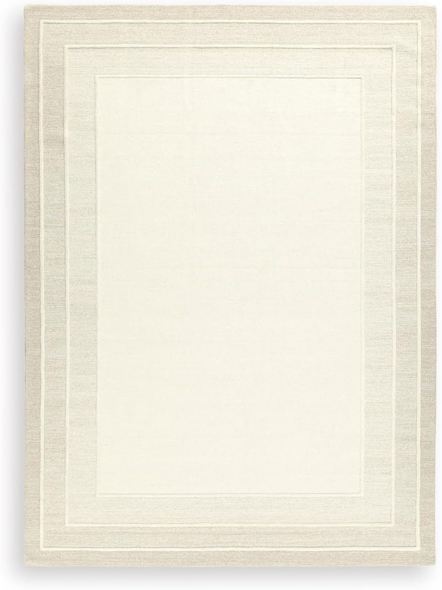 Signature Design by Ashley Hand Tufted Wool Rug, 10x14, Ivory Tan | Premium ivory wool rug, 100% hand-tufted pile, Casual bordered design, Ideal for living rooms, Teelgan Series