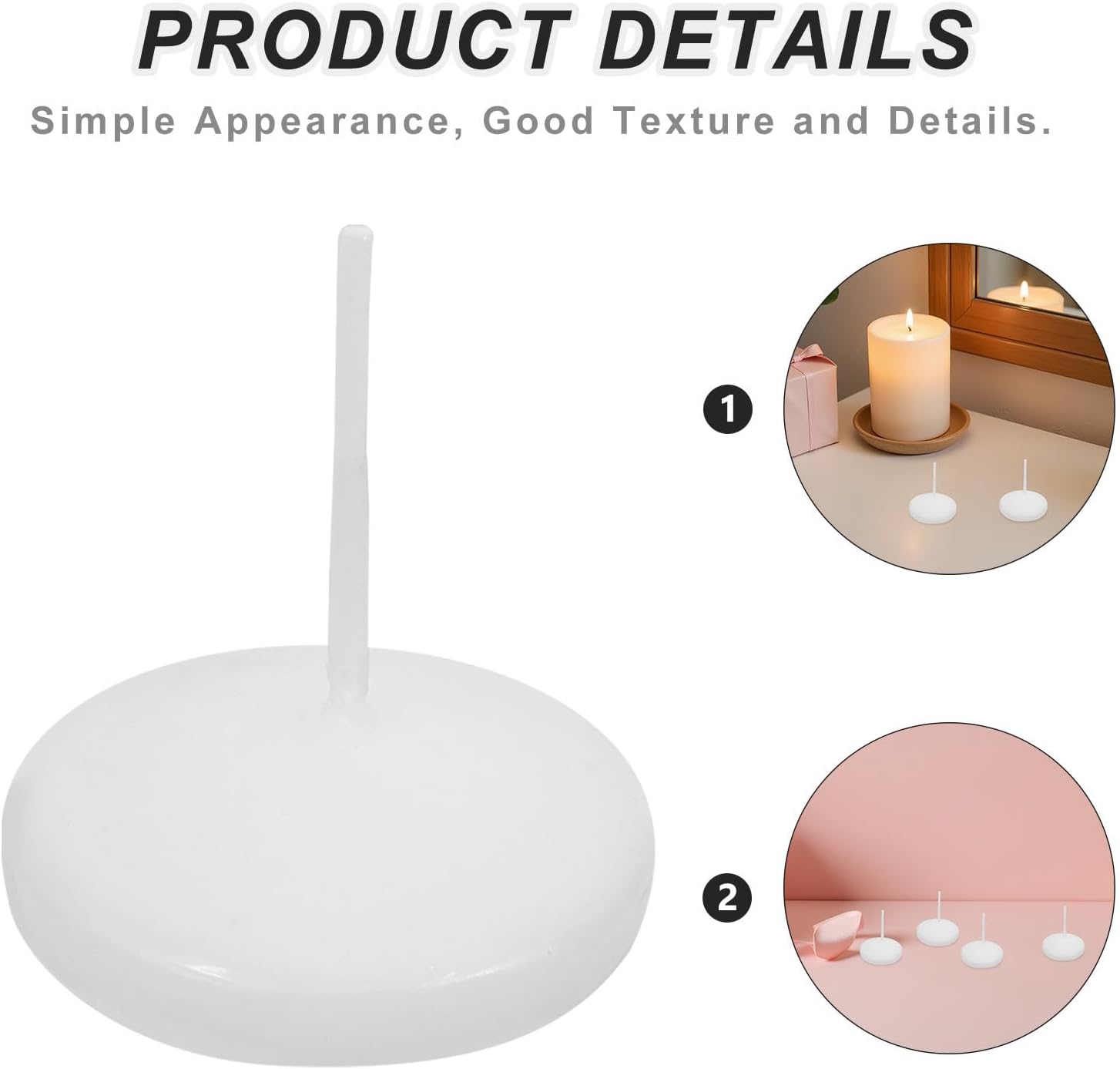 30pcs White Floating Candle Set, 1.6 Inch Small Dripless Wax