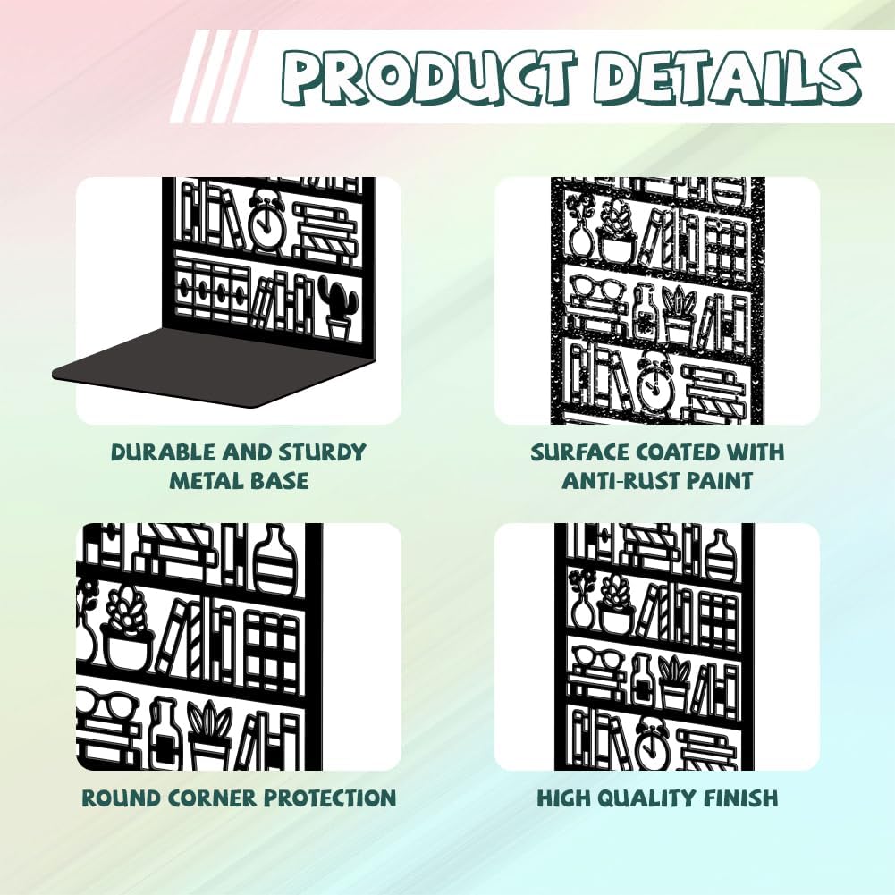 Peacoblue Metal Bookends for Shelves, Modern Decorative Heavy Duty Study Book Ends Stoppers for Office, Desk, Shelf, Room 5.3"x4.3"x7.9" Cast Iron Simple Tall Bookends 1 Pair (Bookshelf)