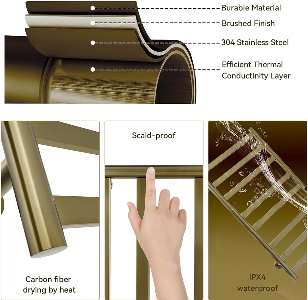 Towel Warmer Rack, Brushed Heated Towel Rack for Bathroom, Wall Mounted Electric Towel Dryer Rack with Temperature Control and 1-8 Timer, Plug-in/Hardwired