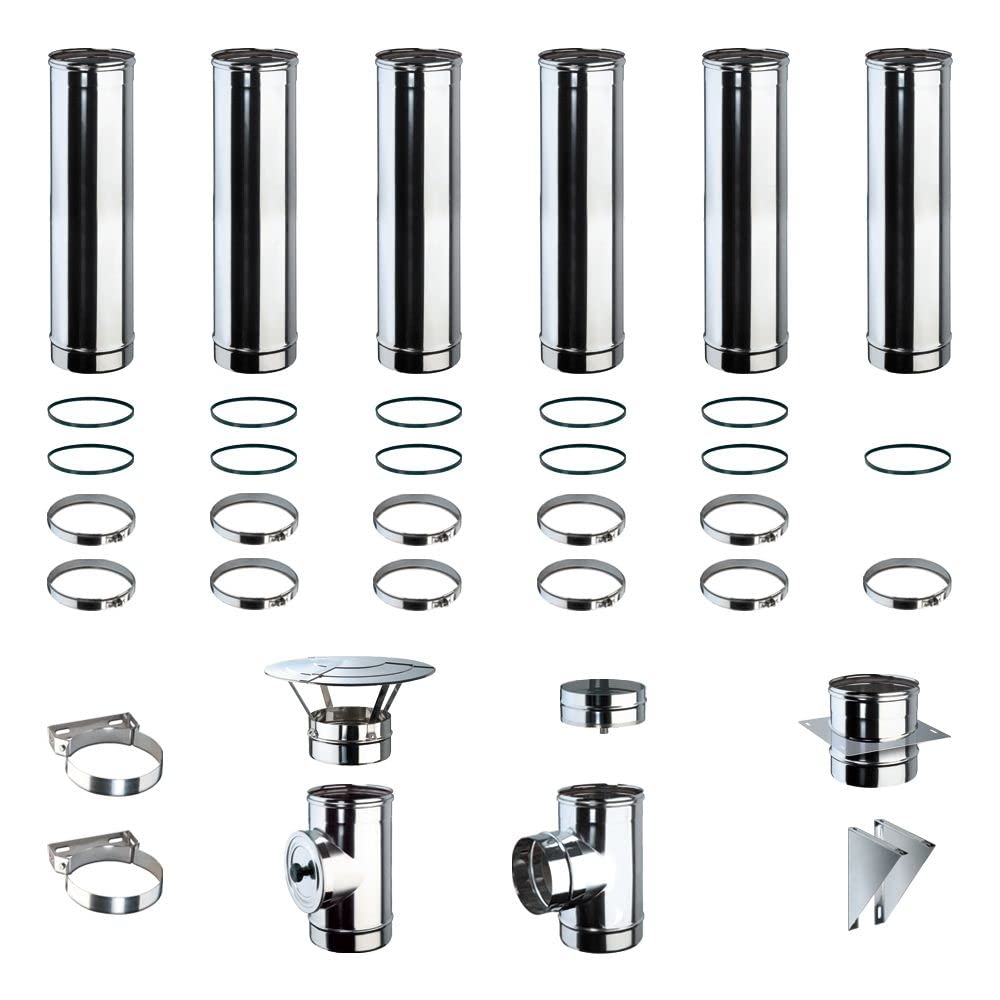 Kit Fumi Diametro 80 Mono Parete in Acciaio Inox, Altezza 6,29m, Kit scarico fumi per Stufa a Pellet e Legna, Caldaie, Camini | Brico Kit