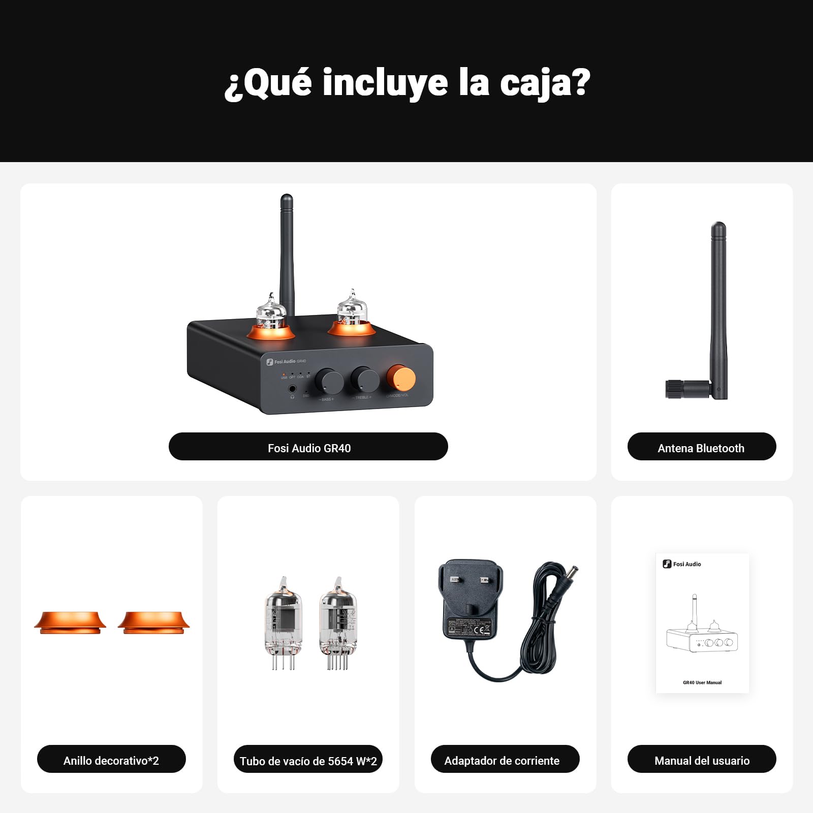 Fosi Audio GR40 Preamplificador de Tubo con DAC, Amplificador de Auriculares Estéreo de 3,5 mm, Audio Doméstico para Altavoces/Auriculares Activos, Preamplificador con Bluetooth y USB/Opt/Coax