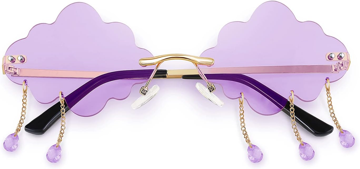 FEISEDY Retro Dripping Cloud Shaped Tassel Sunglasses Rimless Women Funny Party Disco Eyewear B2834 - Image 2