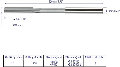 Vista 28 de Escariador de chucking de 0.67 pulgadas, H7 HSS cobalto M35 máquina escariadora métrica, 6 flautas rectas, herramienta de corte de fresado