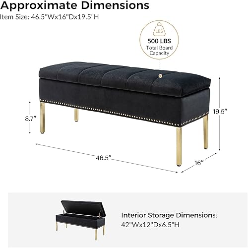 Miniatura 2 de HULALA HOME Banco otomano moderno de terciopelo con tapa abatible y ribete de cabeza de clavos, banco tapizado para dormitorio en el extremo de la