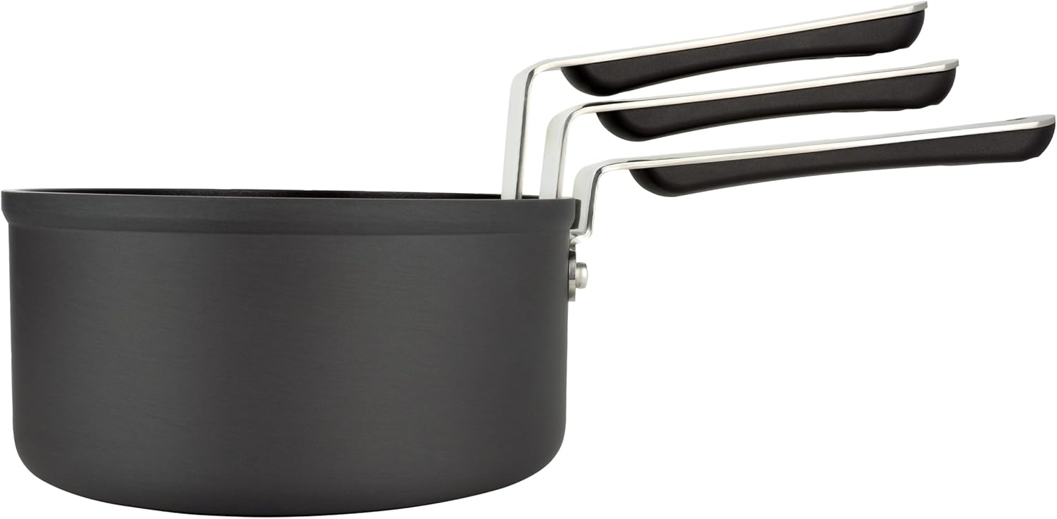 3-Piece Cookware Set, Consisting of 14 cm Milk Pan, 16 cm Saucepan with Lid and 18 cm Saucepan with Lid, Stackable, Anodised Aluminium