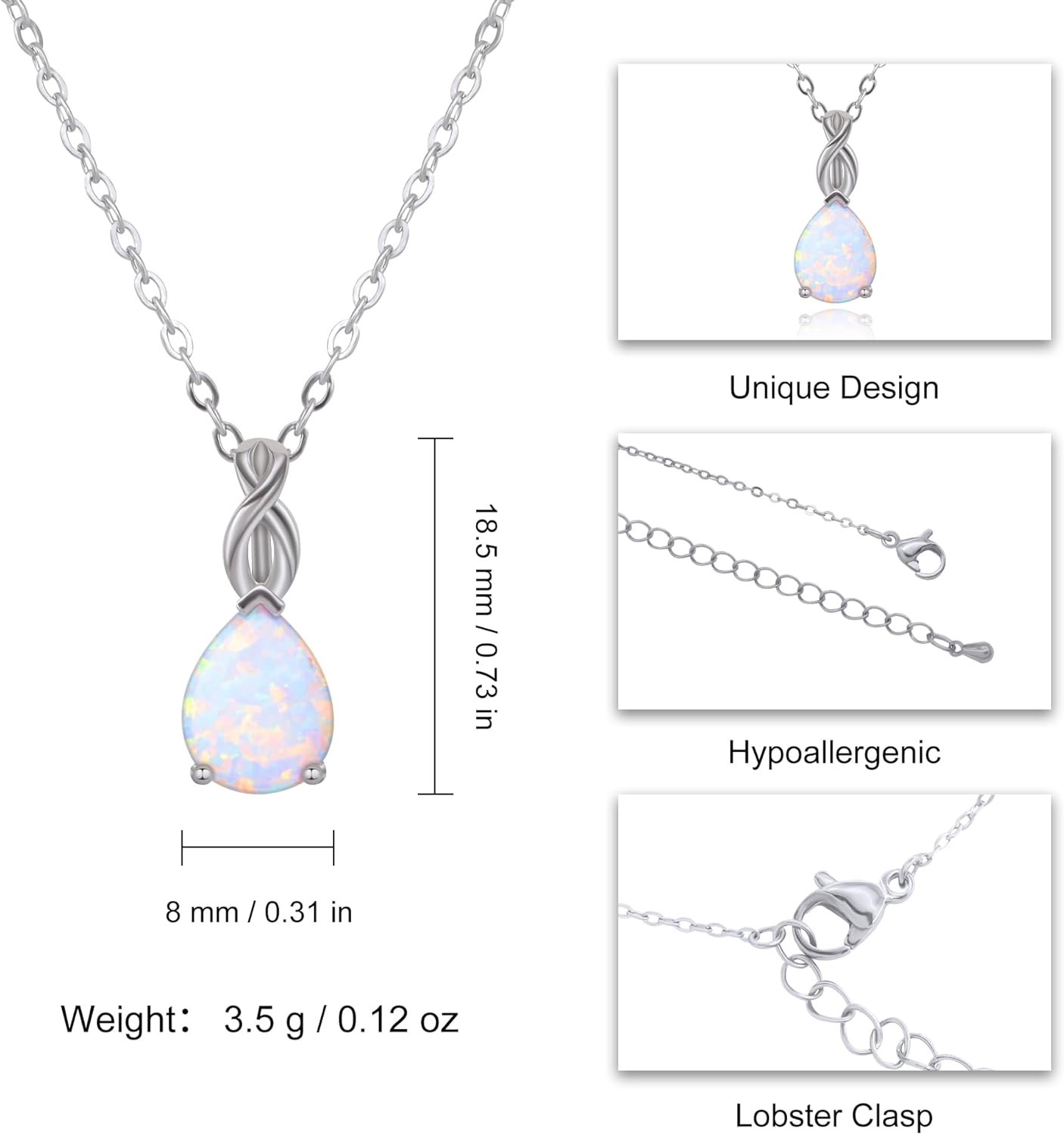AILUOR White Opal Necklaces for Women, Rose Gold Plated Dainty 11mm Round Gemstone Pendant October Birthstone Pendant Necklace for Women Bridal Wedding Jewelry Birthday Gift for Wife Mom Her - Image 5