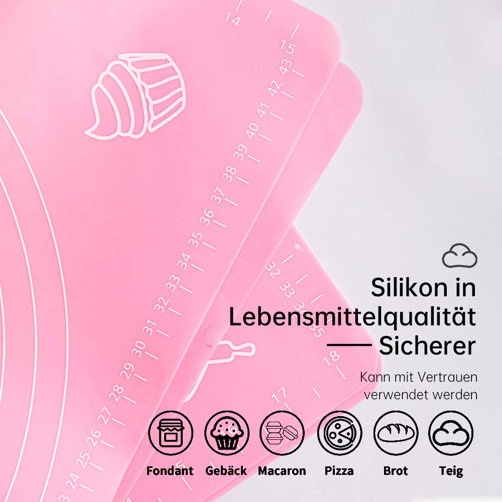 LandJoy Silikonowe maty do pieczenia, 2 szt., duże, antypoślizgowe, mata robocza z pomiarem, do masy cukrowej, wypieków, ze łopatką do ciasta, kartą do ciasta i pędzlem do pieczenia (niebieskie, 70 x