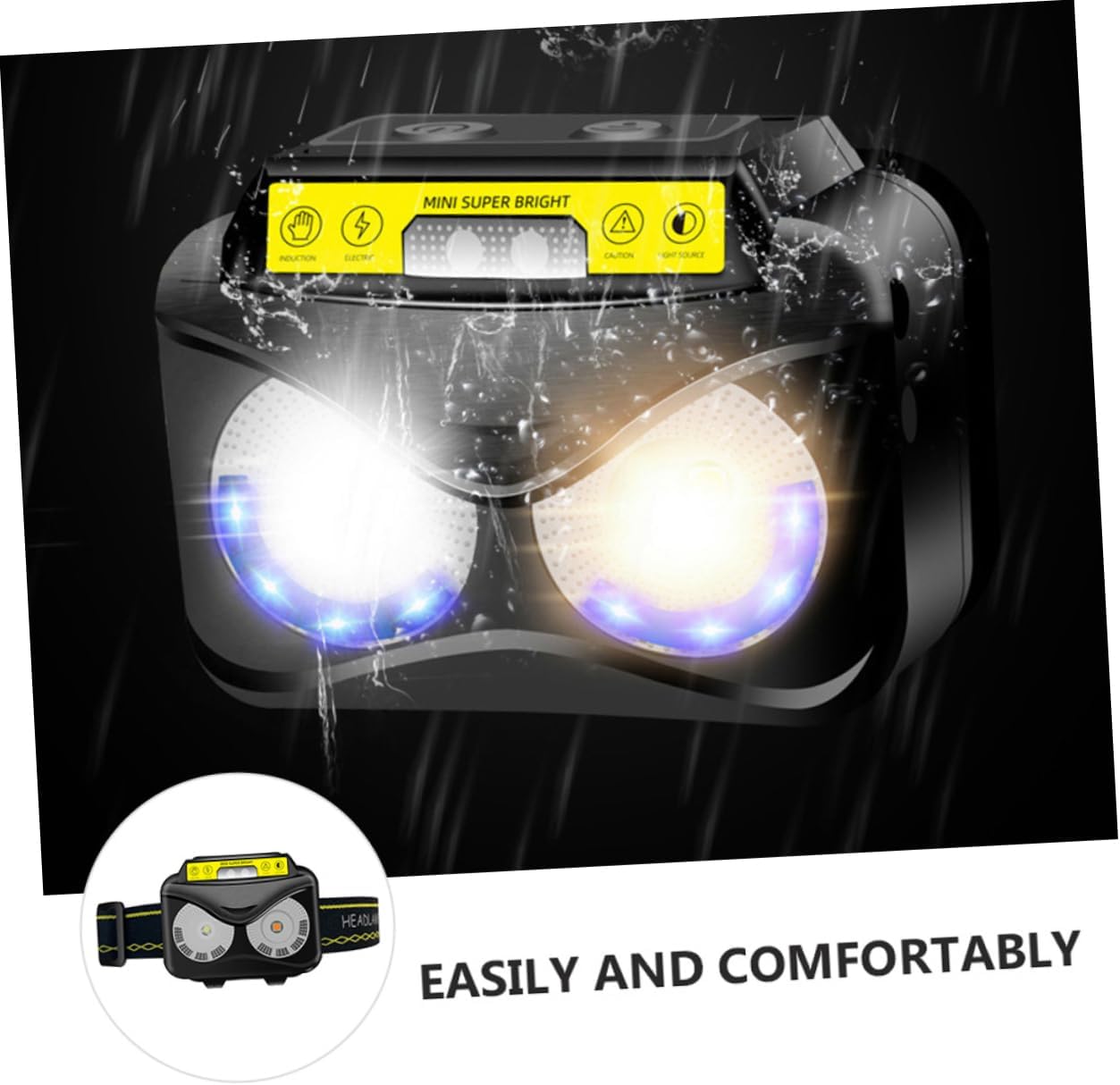 Angoily 2pcs Outdoor Multi-function Led Headlamp Motion Sensor Rechargeable for Fishing Hiking Camping and Night Running Tilt for Focused Light