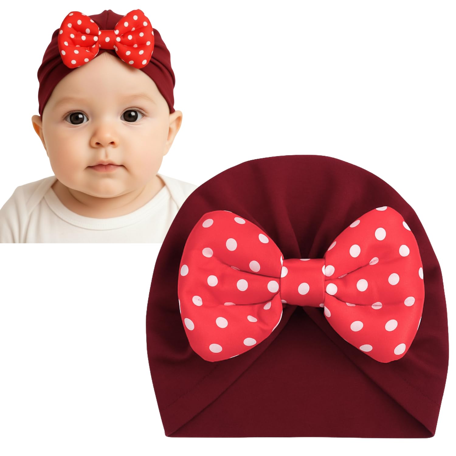 RedChimes 1 Pcs Premium Soft Fabric Polka Bow Head Wrap Super Stretchable Headband Hair Accessories For Baby Toddlers (Red)