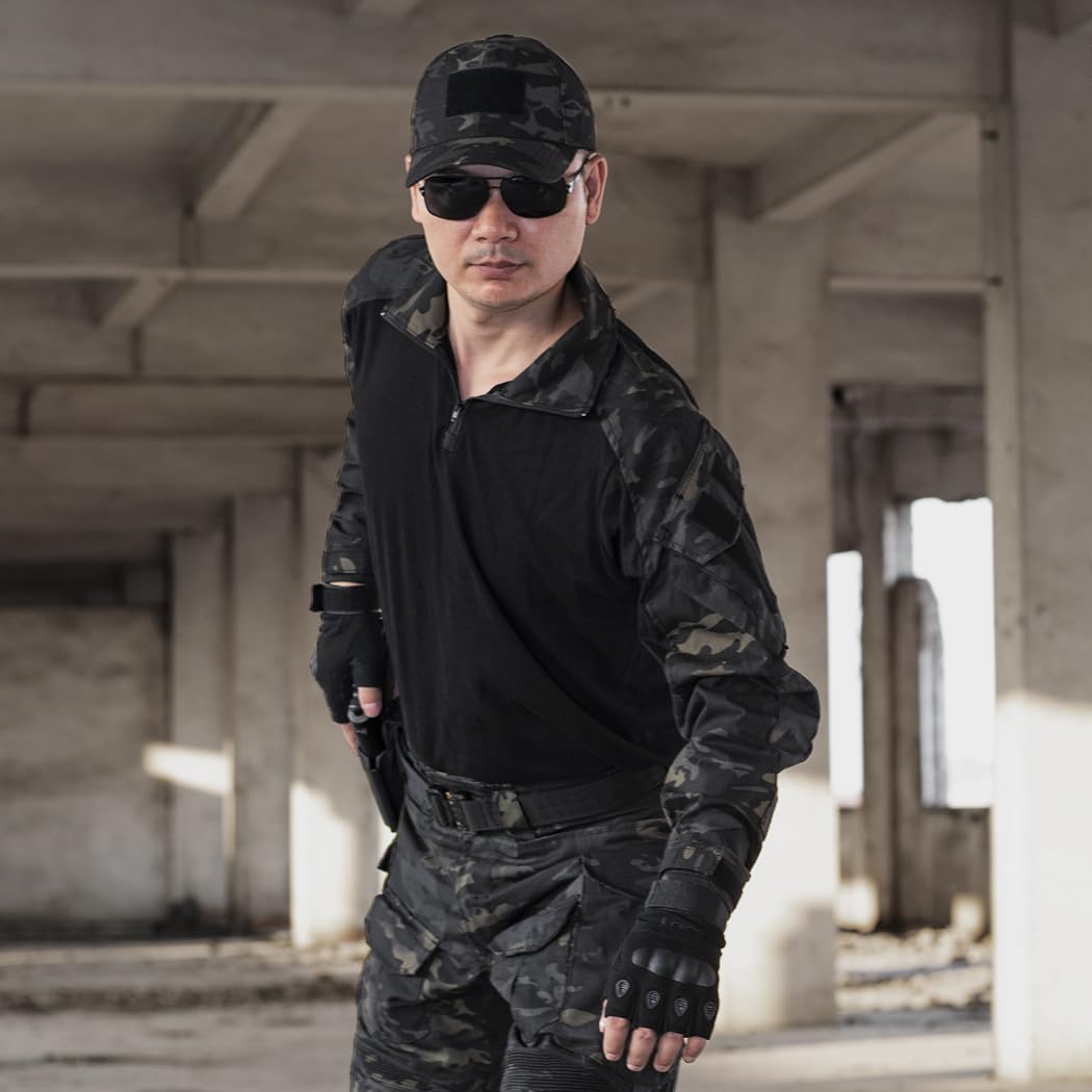 IDOGEAR Camicie da Combattimento G3 da Uomo con gomitiere 1/4 di Cerniera a Maniche Lunghe Abbigliamento tattico Top
