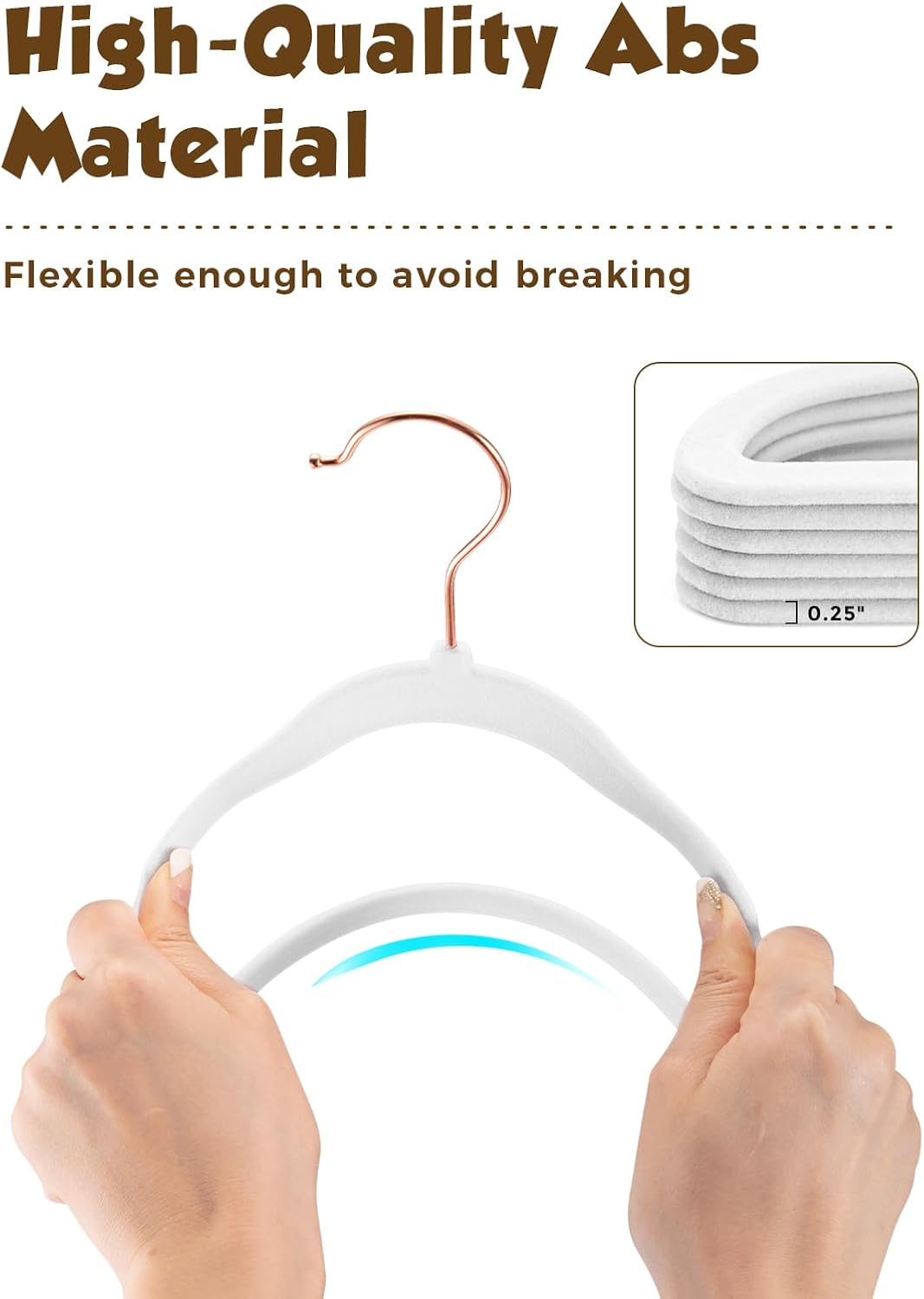 Smartor Kids Velvet Hangers 50 Pack, 14 Inch Premium Non Slip Kids Felt Hangers for Closet, Space Saving Toddler Clothes Hanger for Youth's Childrens' Clothes (Rose Gold Hook)- White - Image 8