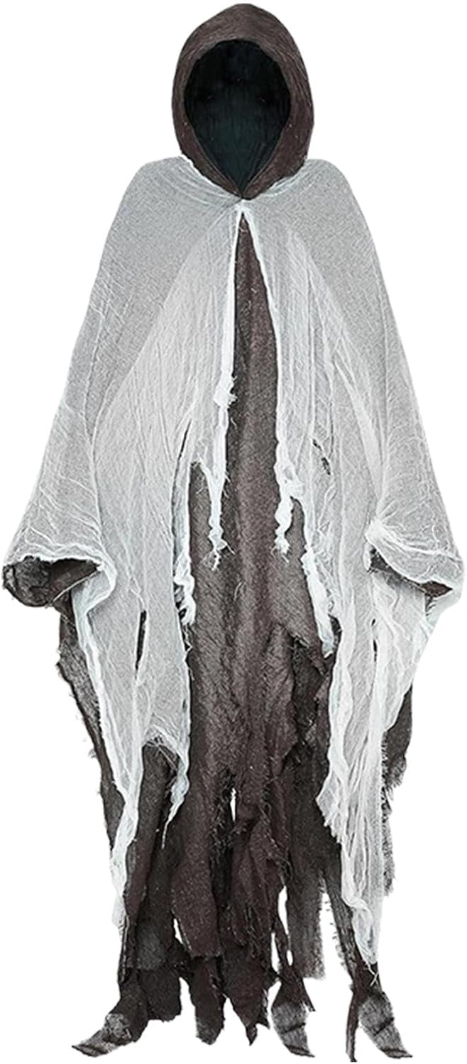 Costume De Faucheuse Effrayant Pour Halloween - Cape Avec Capuche Et Robe Déchirée - Inclut Faux Tatouages Et Faux - Cosplay Homme Effrayant