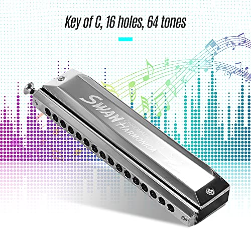 SHUIYUE SW-1664 16 Trous Harmonica chromatique C clé 64 Tons Orgue à Bouche avec étui de Rangement et Chiffon de… - Les Beatles, Paul McCartney, John Lennon, RIngo Starr, George Harrison SHUIYUE SW-1664 16 Trous Harmonica chromatique C clé 64 Tons Orgue à Bouche avec étui de Rangement et Chiffon de… – Image 3