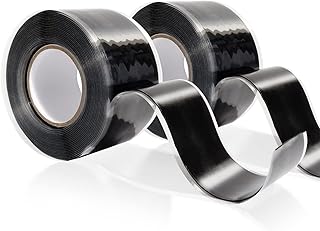 2 Rolls 1IN X 10FT Grip Tape,Silicone Tape for Handles,Self Fusing Silicone Grip Wrap for Fishing Pole,Racket,Pull Up Bar,No Adhesive,Black
