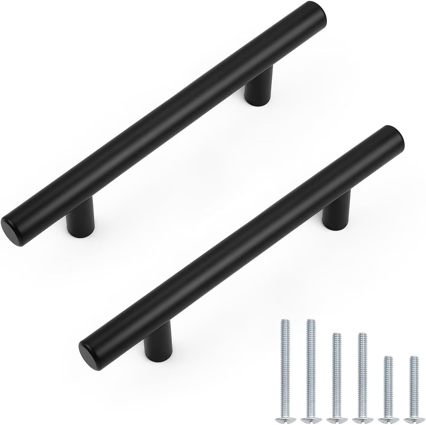 Probrico 30 Pack Holes Spacing(90mm) 3.5inch Flat Black Kitchen Cabinet Handles, Stainless Steel Dresser Drawer Pulls,6inch Length Euro T Bar Pull Handle for Closet