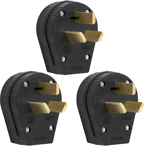 Miniatura 5 de Secador de 3 clavijas Nema 10-50P de 50 amperios, enchufe de ángulo de 125250 V, enchufe de hoja recta de 3 polos y 3 cables para tintorería y rangos