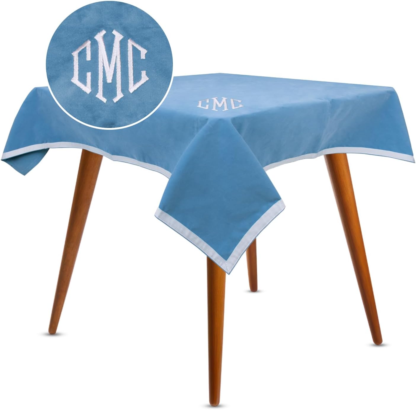 Sanders Classics Wedgewood Blue Card (Bridge) Table Cover - 44” Personalized, Modern Square Style for Birthdays