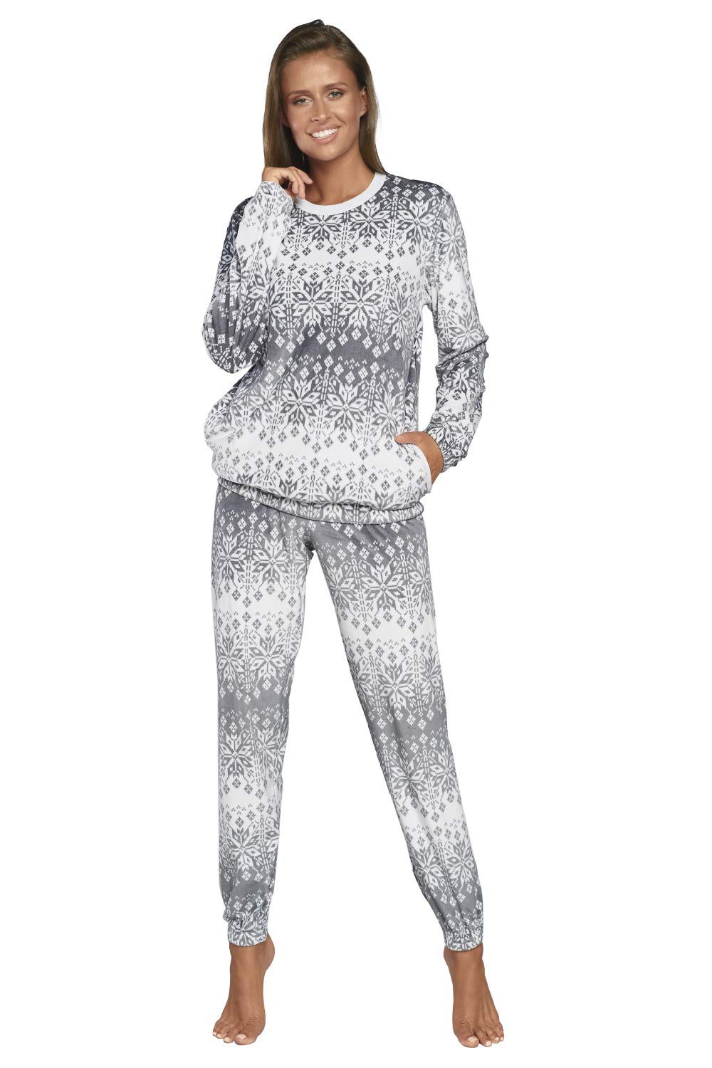 Italian Fashion Pigiama Pile Donna | Tuta da Casa Donna | Pigiama Signora Felpato | Outfit Invernali Morbido e Confortevole | 2 Pezzi Set Tuta a Maniche Lunghe e Pantaloni Caldi S-XXL