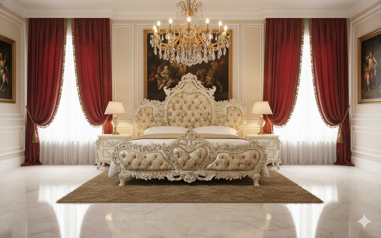 CLASSIC WOOD & CRAFT® Timeless King Size Bed Frame - High Headboard, Footboard, & Premium Teak Wood - Customizable Features, 203 cm x 193 cm No Mattress Included (Design-6)