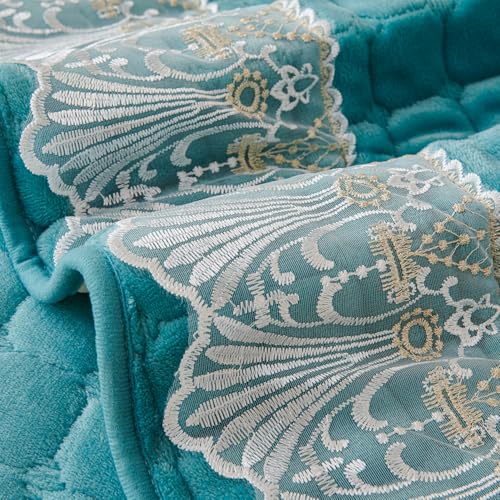 Image of HOKIPO 'BelleLace Series' Imperial Milk Velvet Sofa Cover Mat for 1 Seater Sofa, Lace Design, Teal (AR-5962-TEAL*1)