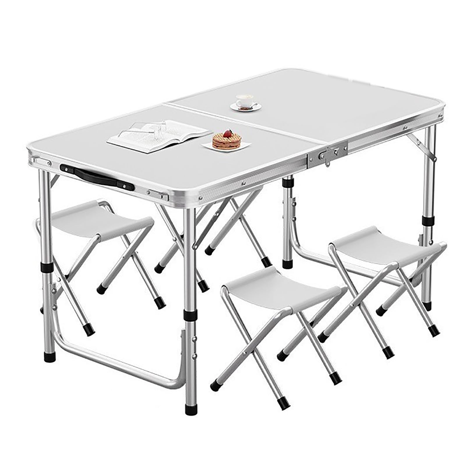 Table de camping pliante 120x60 cm pour éviter le manque de place avec ses 4 tabourets inclus