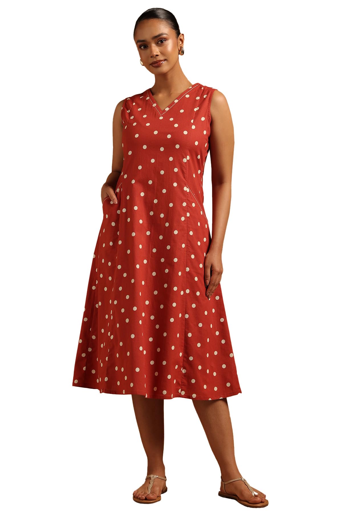 Womens Cotton Polka Dots Dress with Na-image-46