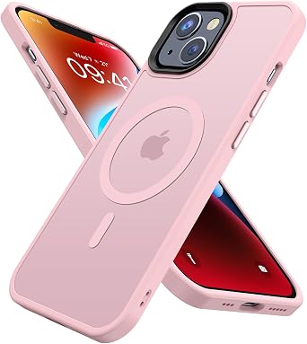 Bntuk Magnetic Phone Case for iPhone 13/14 6.1", Pink - Compatible with MagSafe & Military Grade Drop Protection, Slim Translucent Back Shockproof Bumper Case