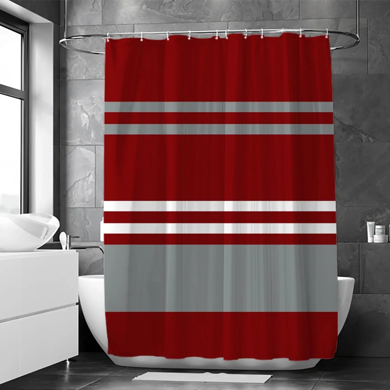 AJALGZ Red White Grey Fashion Striped Shower Curtain, Modern Simple Hotel Bathroom Decorative Partition Curtain WxL:110x155cm/43''x61'' Bath-Shower-Curtain