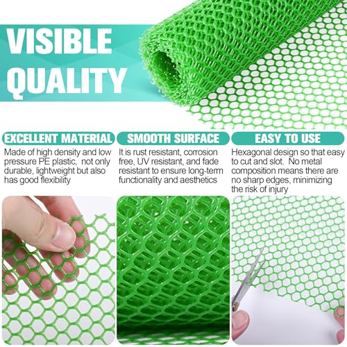 Image of Plastic Mesh Fence Sheet 15.7IN x 10FT - 0.3IN Opening Plastic Chicken Wire Netting Roll Durable for Dogs, Poultry, Puppy, Garden Snake Barrier with 50 Pcs Zip Ties - Green