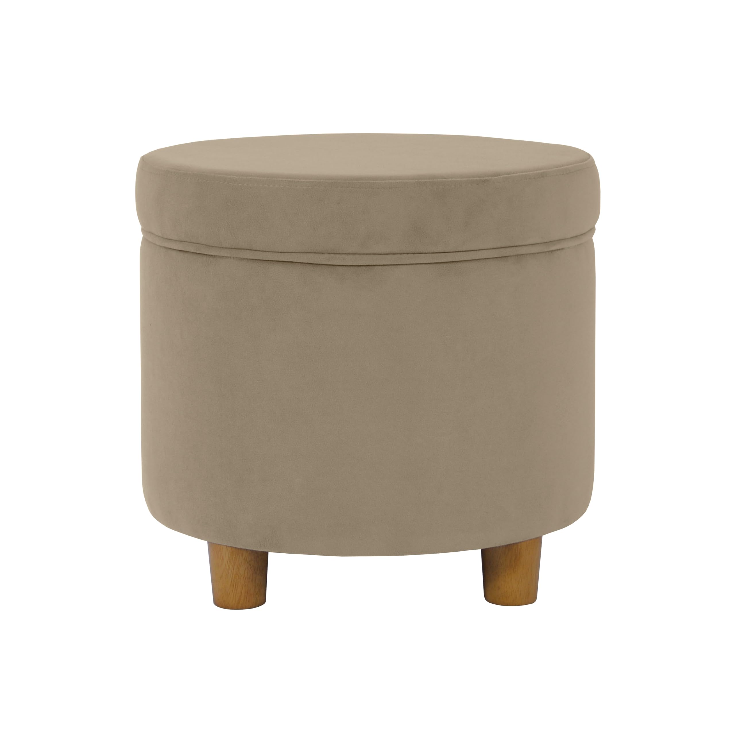 HomePop Home Decor | Upholstered Round Storage Ottoman | Ottoman with Storage for Living Room & Bedroom, Fawn Gray Velvet, Large