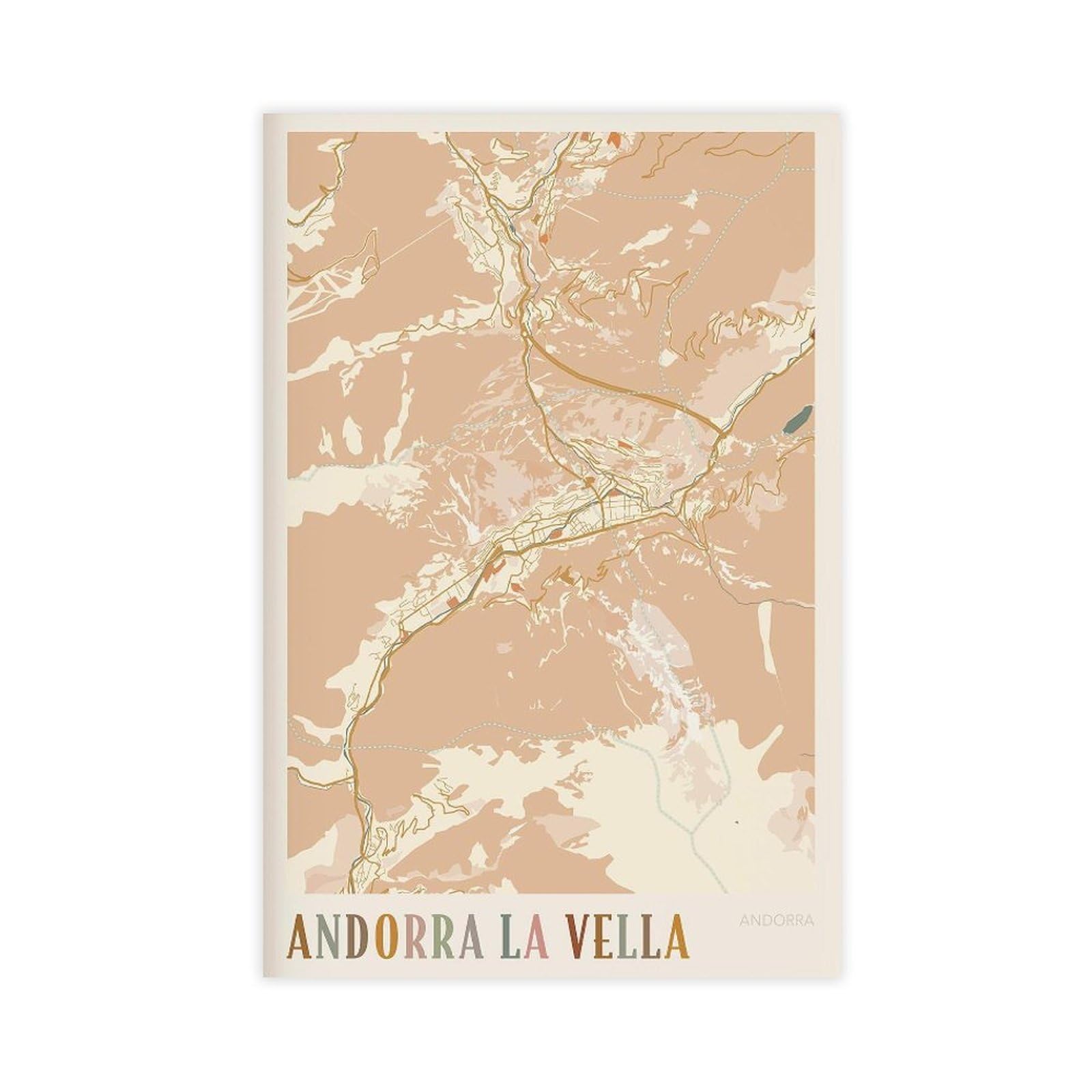 HEYANM Andorra La Vella Map Poster Andorra La Vella Print Poster Wall Art Travel Gift Boho Wall Art Canvas Poster Bedroom Office Room Decor Gift Unframe 24x36inch