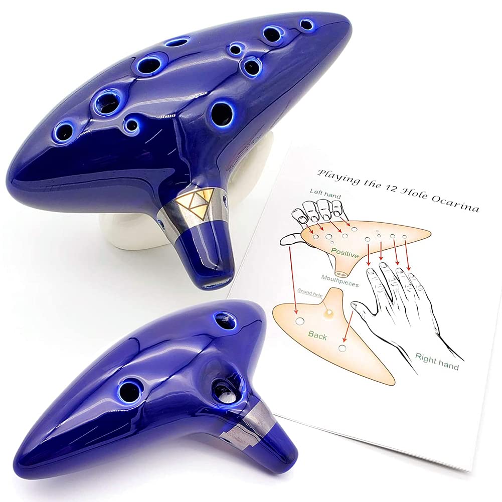 Ocarina of Time The Legend of Zelda 12 fori Flauto C Contralto Strumento musicale in ceramica Ocarina Legend of Zelda per bambini Adulti Antiquariato Leggio e custodia per libri di musica