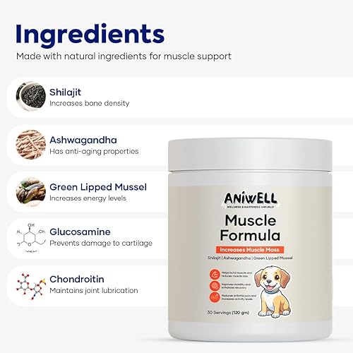 Miniatura 2 de Fórmula muscular y vitalidad para perros con Ashwagandha, Shilajit, mejillón de labios verdes y glucosamina
