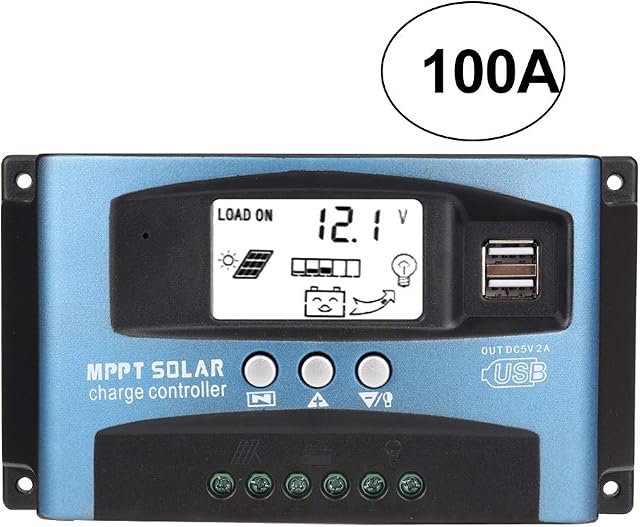 MPPT Solar Charge Controller 40/50/60/100A, 12V 24V Dual USB Solar Pannel Battery Controller Intelligent Regulator with LCD Display(100A)