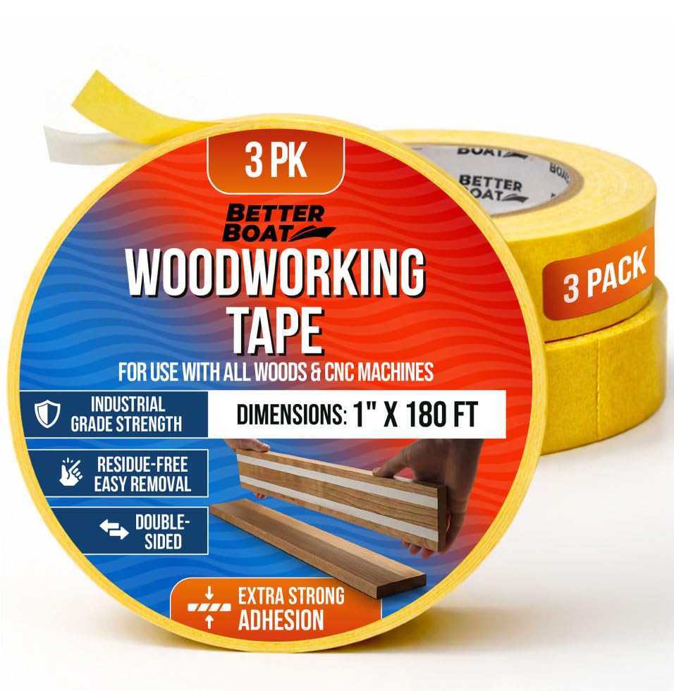Better Boat Woodworking Double Sided Tape 1 in x 180Ft, CNC and Router Template Tape, Heavy Duty Removable No Residue, Marine Grade