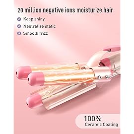 Waver Curling Iron Wand - BESTOPE PRO 5 in 1 Curling Wand Set with 3 Barrel Hair Crimper for Women, Fast Heating Crimper Wand Curler in All Hair Type, Women Gifts - Leather Pink