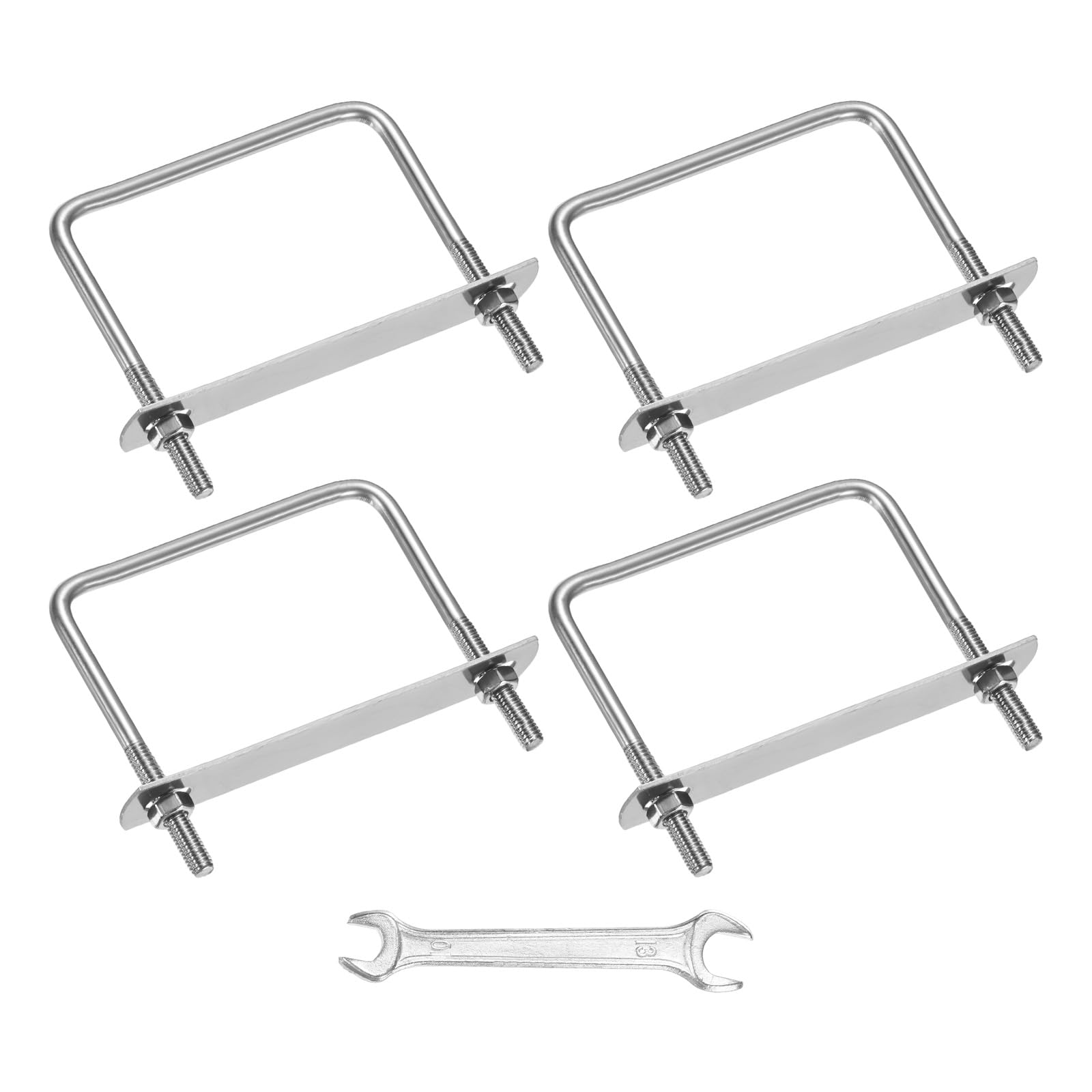 M METERXITY Square U-Bolts Kit (M8x65x65mm, Silver) 4Set Square U Shaped Bolts 304 Stainless Steel with Frame Plates & Nuts & Washers & Wrench, Apply to Ski/Board/Sailboat/Trailer